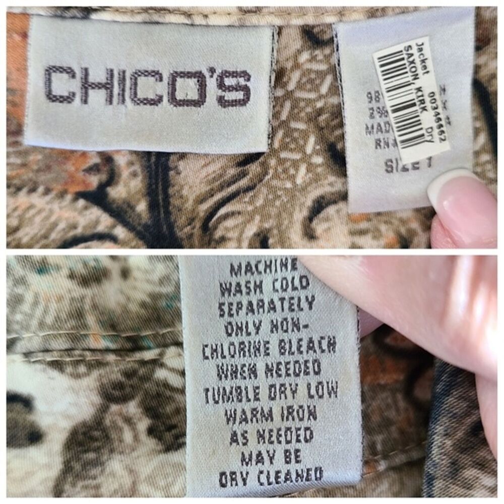 Chicos Floral Jacket 1 / Medium Cotton Spandex Button Up Collar Long Sleeve - Picture 8 of 13